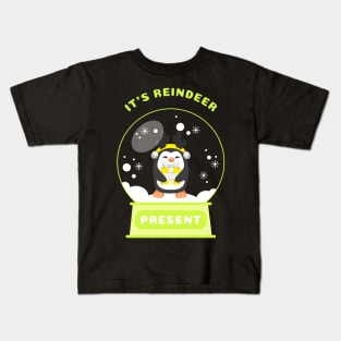 It Is Reindeer Present Penguin (Yellow) Kids T-Shirt